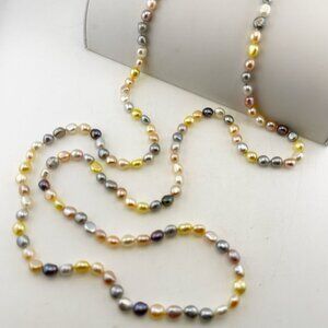 Honora Pearl Necklace Long Pastel 52" Pink Gray Sterling 925 Multicolor Flapper